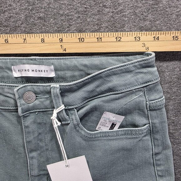 Flying Monkey Black Label Jeans Womens 28 Sage Green Bootcut Stretch High Rise - Picture 6 of 9